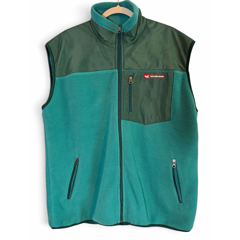 Southern Marsh FieldTec Mens L Green Teal Fleece Full Zip Vest Hunting Outdoor